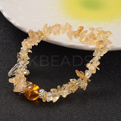 Chips Natural Citrine(Dyed & Heated) & Quartz Crystal(Dyed & Heated) Beaded Stretch Bracelets BJEW-JB02131-06-1