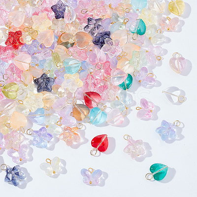 120Pcs 3 Styles Gradient Color Baking Paint Transparent Glass Pendants PALLOY-WR00008-1