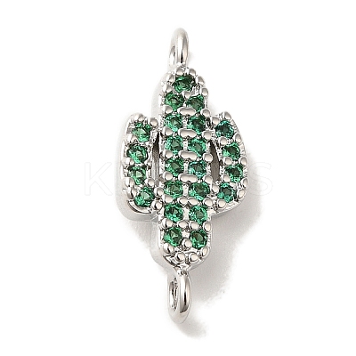 Rack Plating Brass Micro Pave Green Cubic Zirconia Cactus Connector Links KK-U027-01P-1