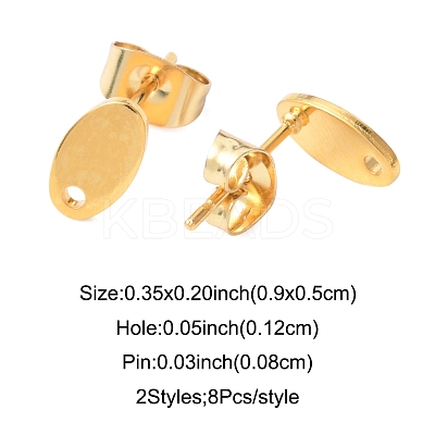 16Pcs 2 Colors 201 Stainless Steel Stud Earring Findings with Hole EJEW-FS0001-19-1