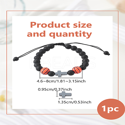 1Pc Frosted Natural Black Stone Round Beaded Braided Bead Bracelets for Unisex BJEW-LP0012-18-1