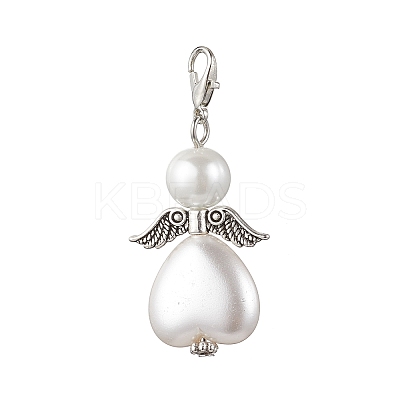 50Pcs ABS Plastic Imitation Pearl & Glass Pearl Heart Angel Pendant Decorations HJEW-JM03498-02-1