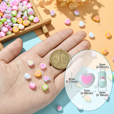 196Pcs 7 Colors Acrylic Bicolor Heart Beads OACR-CJ0001-60-1
