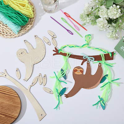 DIT Unfinished Wood Hanging Sloth Knitting Craft Kits TOOL-GL0001-13-1