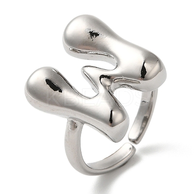Initials Brass Open Cuff Ring for Women RJEW-N046-02W-P-1