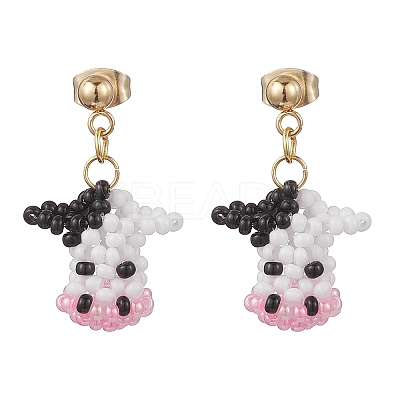 Cattle Glass Seed Bead Woven Stud Earrings EJEW-MZ00596-1