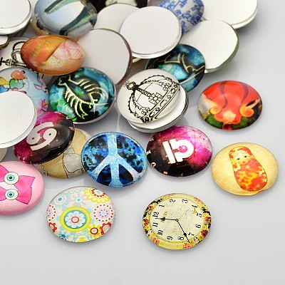 Mixed Pattern Glass Cabochons GGLA-X0001-16mm-1