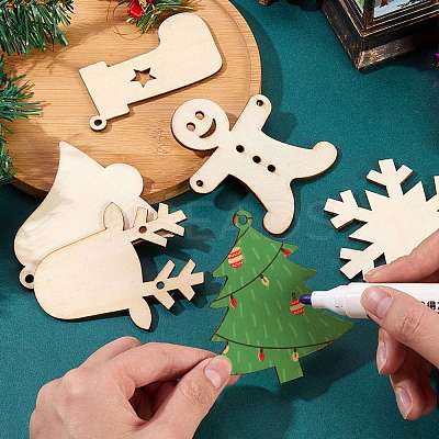 8 Bag 8 Style Unfinished Natural Wood Cutouts Ornaments WOOD-SZ0001-17-1