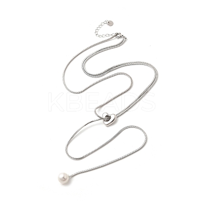 304 Stainless Steel Round Shell Pearl Pendant Lariat Necklaces for Women NJEW-U031-03P-1