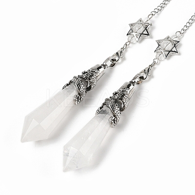 Natural Quartz Crystal Cone Dowsing Pendulum Big Pointed Pendants AJEW-Z041-01F-AS-1