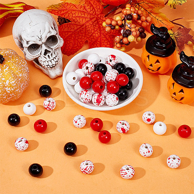 Halloween Theme Printed Natural Wooden Beads WOOD-ME0001-07-1