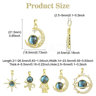 5Pcs 5 Styles Brass Micro Pave Cubic Zirconia Pendants KK-CJ0003-57-1