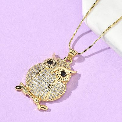 Brass Micro Pave Clear Cubic Zirconia Pendant Necklaces NJEW-D306-01G-C-1