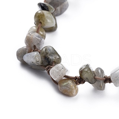 Adjustable Natural Labradorite Chip Beads Braided Bead Bracelets BJEW-JB04392-04-1