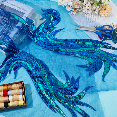 2Pcs 2 Style Polyester Embroidery Sew on Appliques PATC-MA0001-32C-1