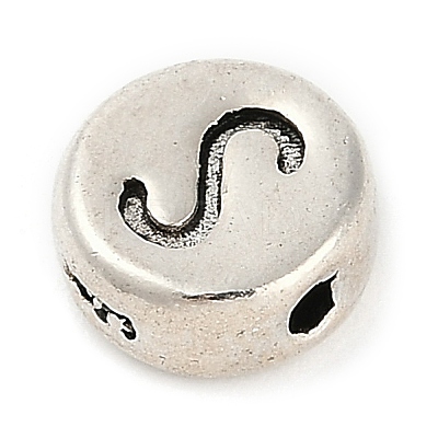 925 Sterling Silver Flat Round with Letter Beads STER-G044-01AS-S-1