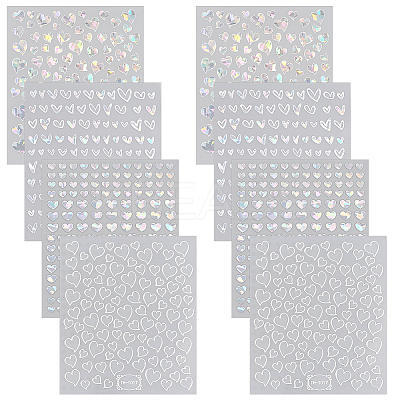 8 Sheets 4 Styles Laser Heart Pattern Nail Art Sticker DIY-CY0001-90-1