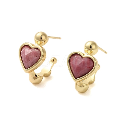 Natural Rhodonite Heart Stud Earrings EJEW-K287-01G-04-1