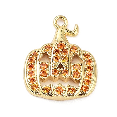 Rack Plating Brass Orange Cubic Zirconia Pendants KK-D031-03G-1