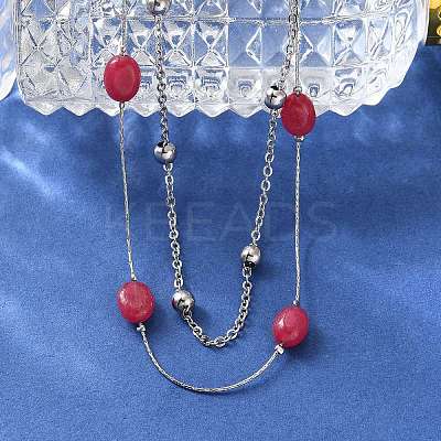 304 Stainless Steel & Dyed Natural Malaysia Jade Double Layer Necklaces for Women NJEW-A045-19P-1