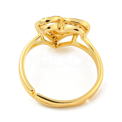 Heart with Letter Rack Plating Brass Micro Pave Clear Cubic Zirconia Adjustable Rings for Women RJEW-I105-01G-J-1