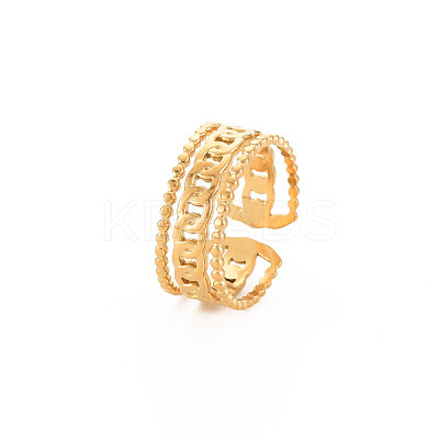 Ion Plating(IP) 304 Stainless Steel Curb Chain Shape Open Cuff Ring for Women RJEW-S405-228G-1