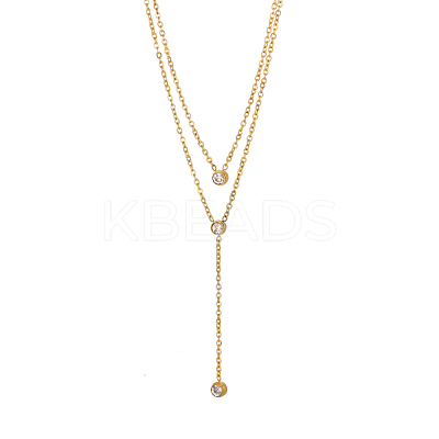 304 Stainless Steel Double Layer Y Drop Necklace STAS-OY009-43G-1
