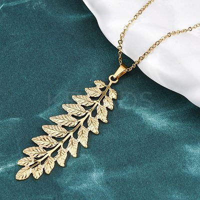 304 Stainless Steel Leaf Pendant Necklaces NJEW-H059-29B-G-1