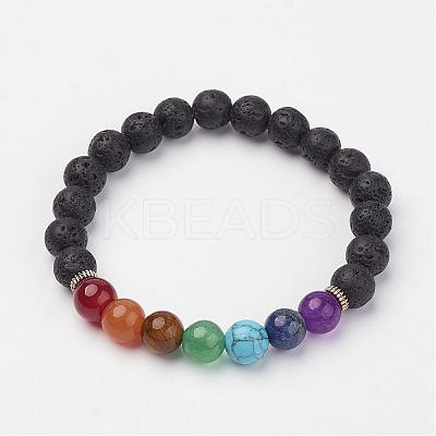 Lava Rock Beaded and Gemstone Beaded Stretch Bracelets BJEW-P065-01-1