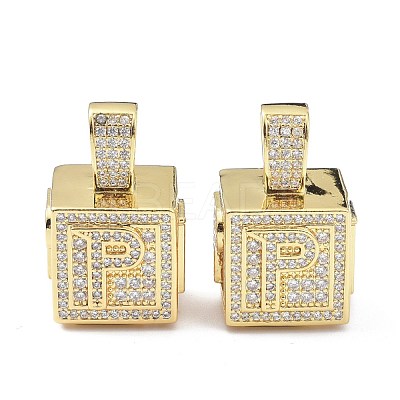 Alphabet Brass Micro Pave Clear Cubic Zirconia Pendants ZIRC-O045-01G-P-1