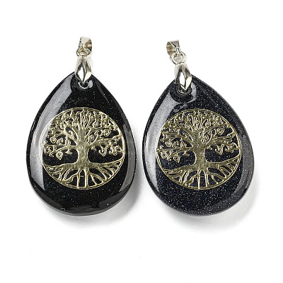 Synthetic Blue Goldstone Teardrop Pendants G-Q175-01C-1