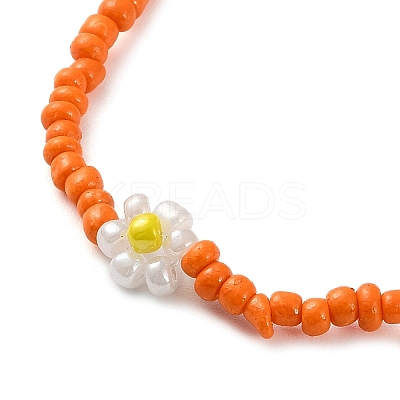 Glass Flower Beaded Necklace NJEW-Z029-03A-1