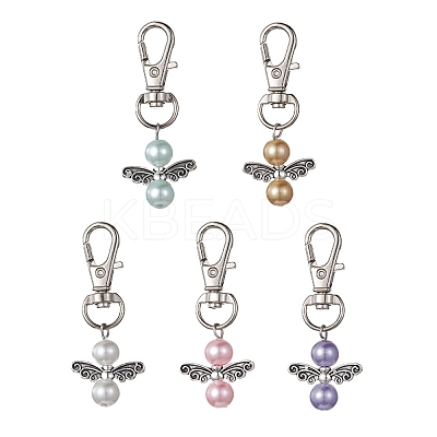 Angel Alloy & Glass Pearl Beads Pendants Decorations HJEW-JM01293-1