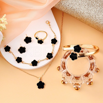 Flower Alloy Acrylic Cuff Bangles & Link Bracelets & Stud Earrings & Pendant Necklaces & Rings WG72368-01-1