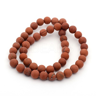 Frosted Grade A Natural Red Jasper Round Bead Strands G-M272-17-8mm-1