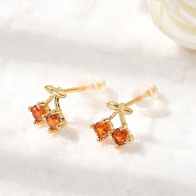 Cherry Brass Micro Pave Cubic Zirconia Stud Earrings EJEW-P331-08G-1