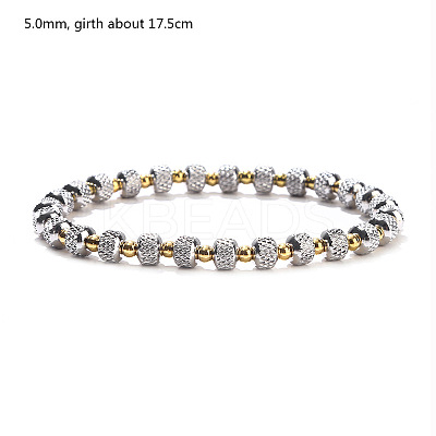 Two Tone 5MM 304 Stainless Steel Diamond Cut Rondelle Beads Stretch Bracelets WG8EF3C-01-1