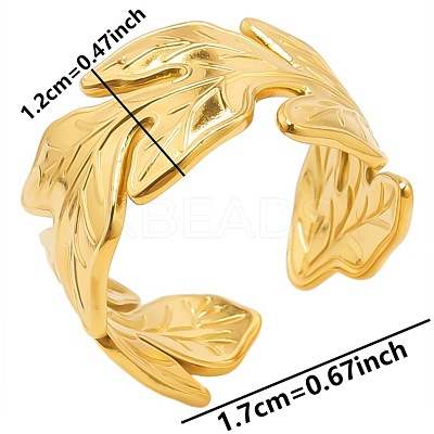 Minimalist 304 Stainless Steel Leaf Cuff Open Rings Unisex Simple MF0258-2-1