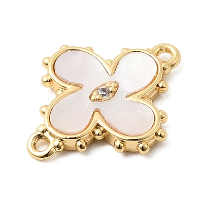 Brass Pave Clear Cubic Zirconia Flower Links Connector Charms KK-G553-03G-1