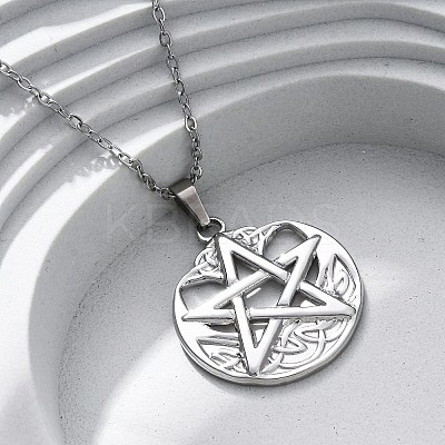 Viking Pentagram 304 Stainless Steel Pendant Necklaces NJEW-M096-01P-1