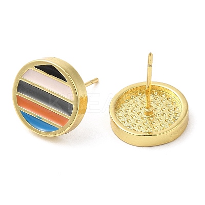 Rack Plating Brass Flat Round Stud Earrings with Enamel EJEW-D061-23G-1