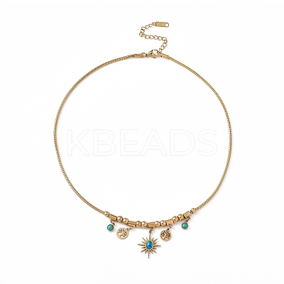 Synthetic Turquoise Pendant Necklace with 304 Stainless Steel Round Snake Chains LS-NJEW-P269-07B-G-1
