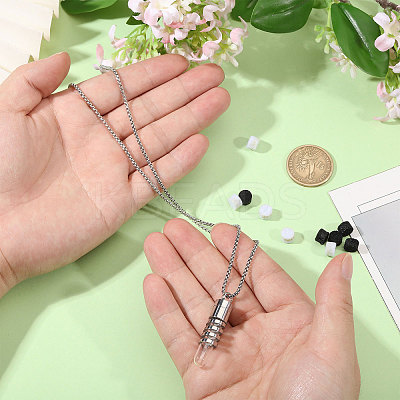 1Pc 316 Stainless Steel Box Chain Hollow Column Perfume Bottle Pendant Necklaces NJEW-PH0001-39-1
