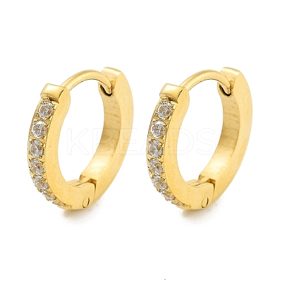 Ion Plating(IP) 304 Stainless Steel Micro Pave Clear Cubic Zirconia Huggie Hoop Earrings EJEW-C096-01D-G-1