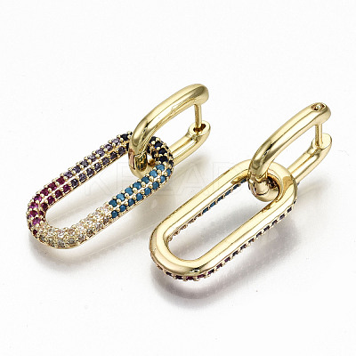 Brass Micro Pave Cubic Zirconia Huggie Hoop Earrings EJEW-S208-127-NF-1