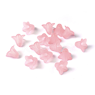 Pink Frosted Transparent Acrylic Flower Beads X-PLF018-02-1