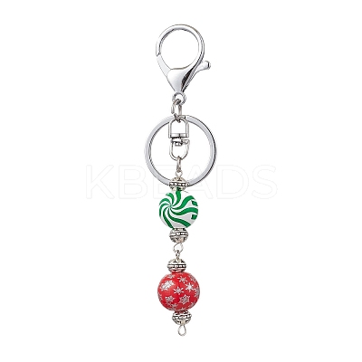 Dyed Natural Wood Round Beaded Keychain KEYC-JKC00931-1