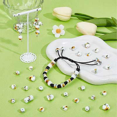 72Pcs 6 Styles Floral Printed Porcelain Beads PORC-PH0001-44-1