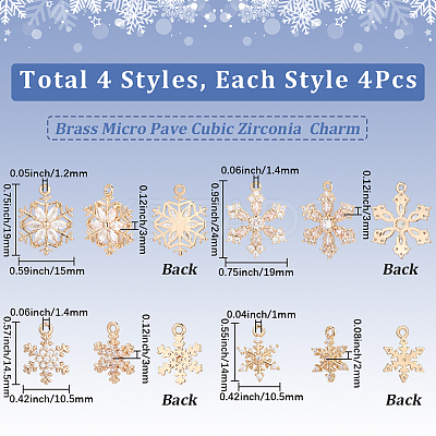 16Pcs 4 Styles Christmas Brass Micro Pave Cubic Zirconia Pendants KK-SC0006-95-1