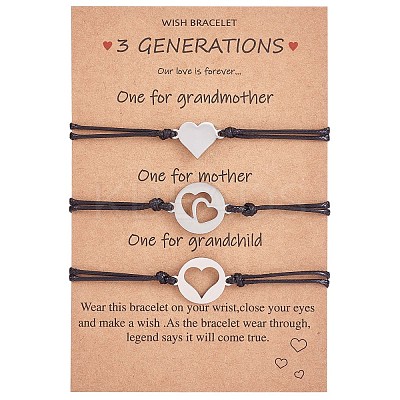 3Pcs 3 Style 430 Stainless Steel Heart Link Bracelets Set JB720A-1